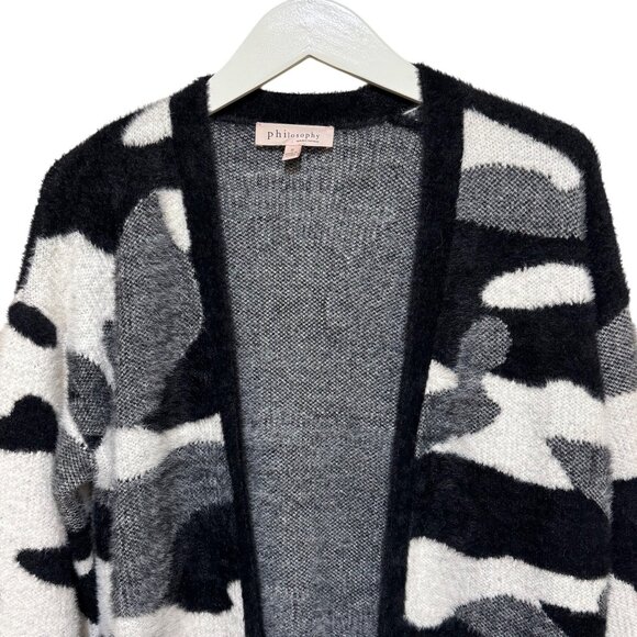 Philosophy Women’s Black White Gray Cardigan Long Open Front Soft Cozy Size S - Picture 3 of 13